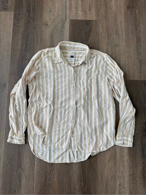 Universal Thread Linen Cream & Beige Striped Button-Down Shirt Size Medium